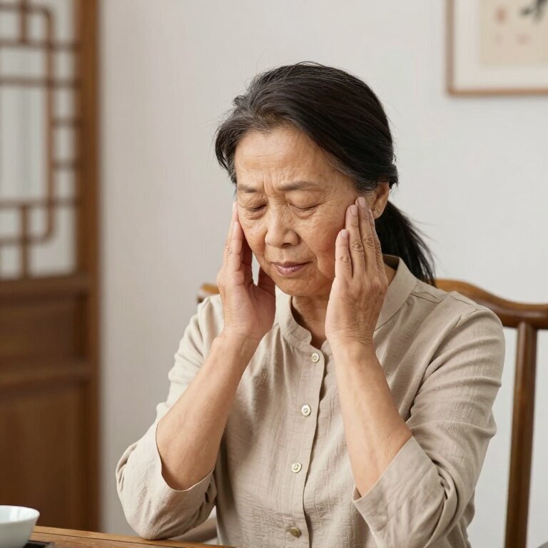 一位50岁左右的优雅女性站在窗前若有所思，窗外阴天室内光线柔和