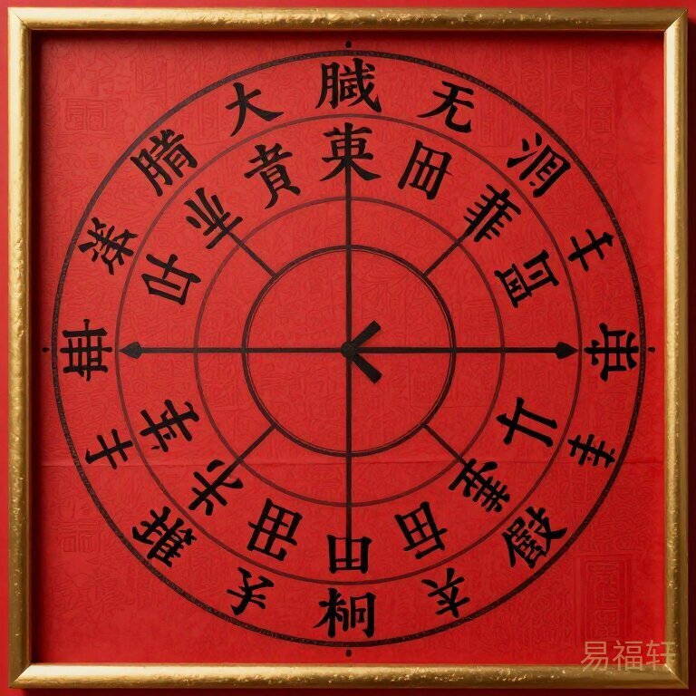 中国传统八字排盘图表，红纸黑字金框，古风命理版式，高清竖版