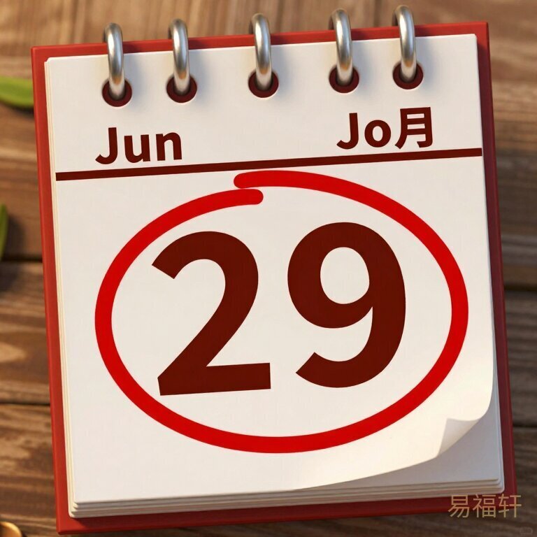 一张老黄历风格的日历插图，6月29日被红圈标注