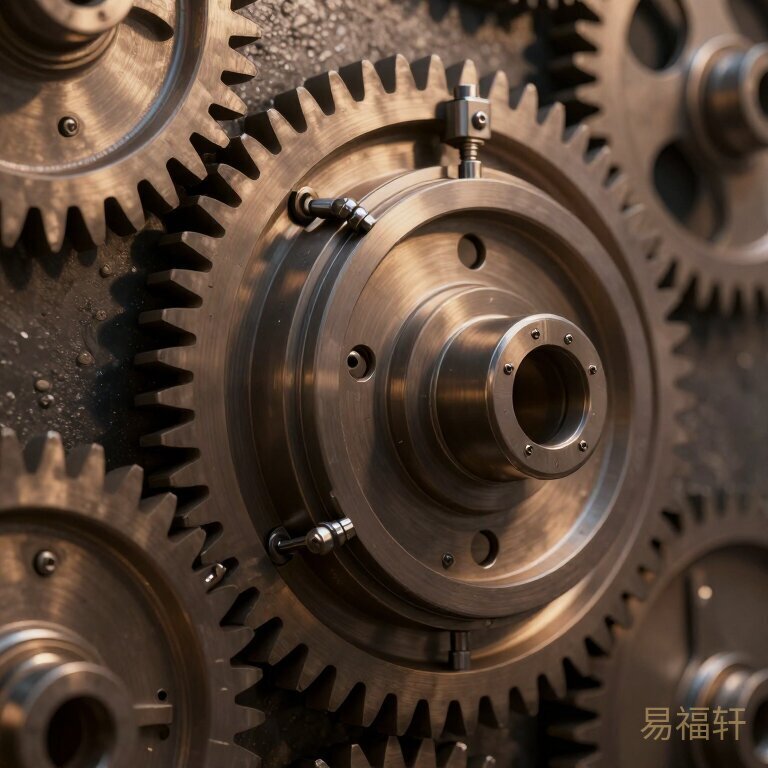 一个大型齿轮组在旋转，所有齿轮最终咬合到一起，带动中间一个金库打开