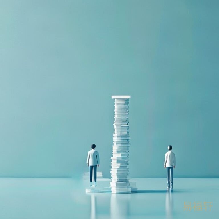 一座概念天平，左边堆着两叠厚厚的试卷和文件（象征官杀压力），右边是一个小人孤零零站着，中间本该有的缓冲垫位置是空荡荡的，画面简洁有设计感，冷色调为主