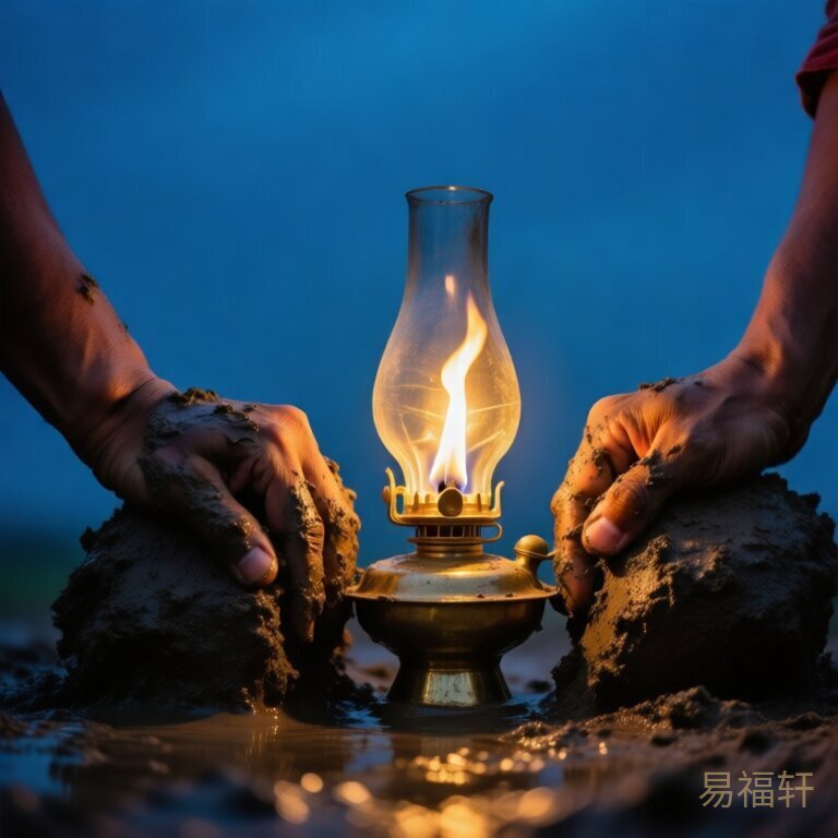 一盏明亮的油灯被两块湿泥从左右同时压住,灯焰挣扎着想要燃起来
