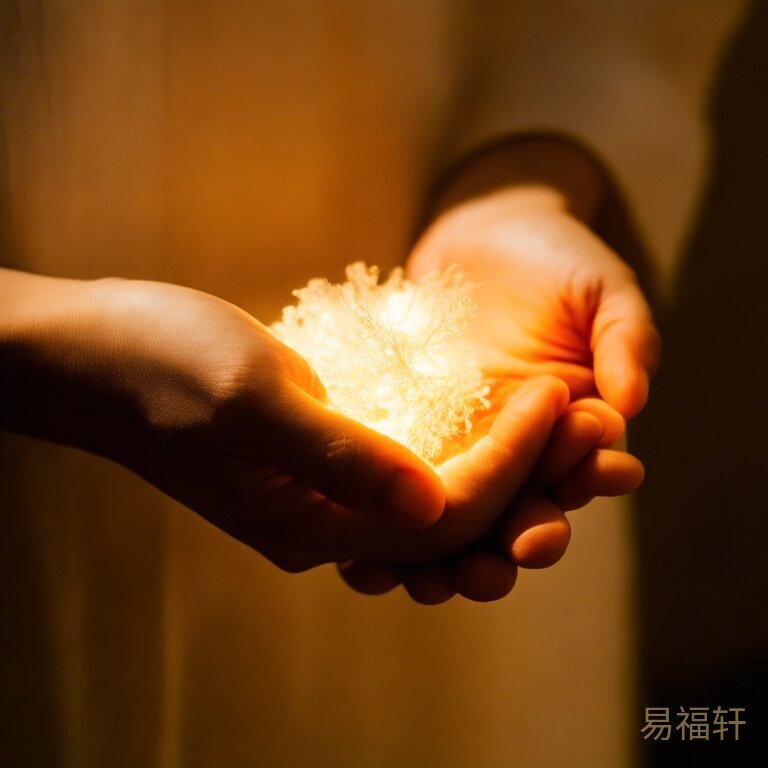 一双手轻轻合拢，掌心收着一束光