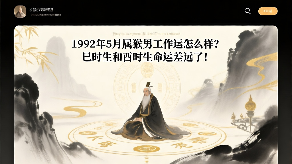 1992年5月属猴男工作运怎么样？巳时生和酉时生命运差远了！