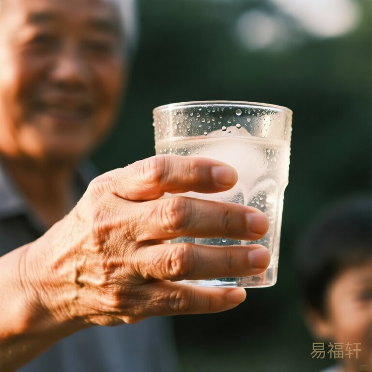 一只手握着冰水杯,杯壁上全是水珠,手背的皮肤明显干燥起皮,形成对比