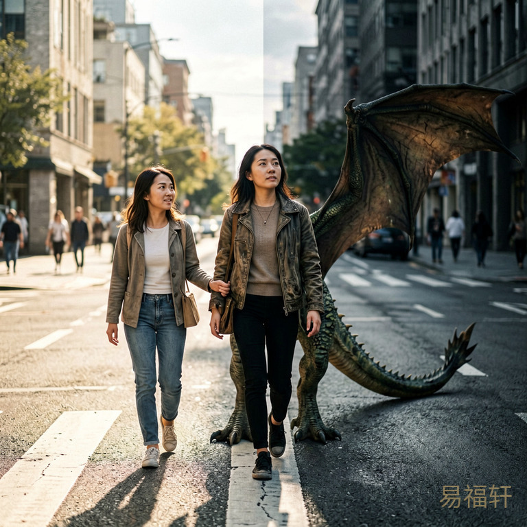 一个属龙的女子站在岔路口，左边的路阳光灿烂有贵人伸手提携，右边的路阴暗寒冷空无一人
