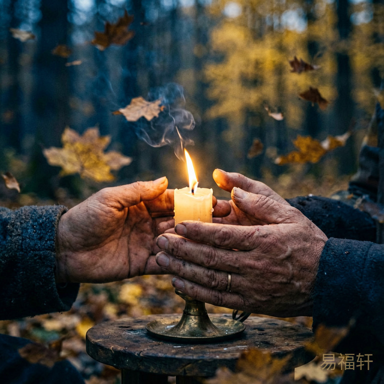 烛火在秋风中摇曳,一双手掌护在火苗两侧