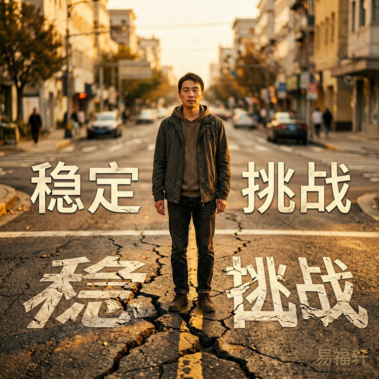 一个人站在岔路口,左边写着
