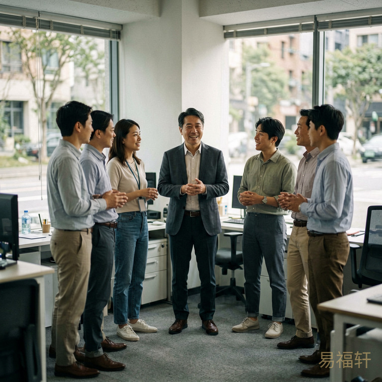 一个孤独的人站在办公室角落,同事们三五聚在一起说话,他插不进去