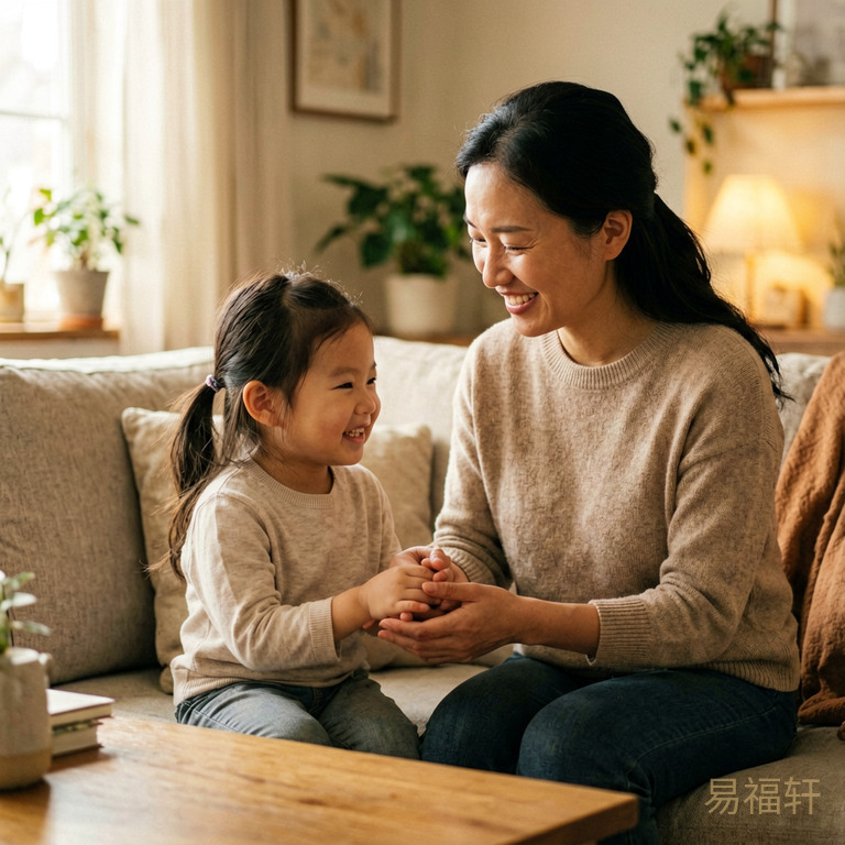 温暖家庭生活场景，母女温馨互动