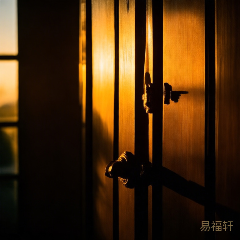 黄昏时分，一个人推开一扇厚重的木门，门外是金色的光洒进来，门内人的脸被光照亮了一半