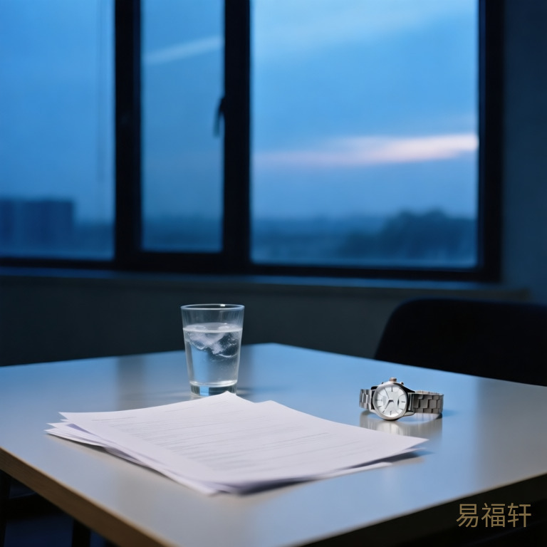 桌上摊开的试卷和一杯凉掉的水，旁边放着一块银色手表，窗外天色渐暗，画面安静而克制