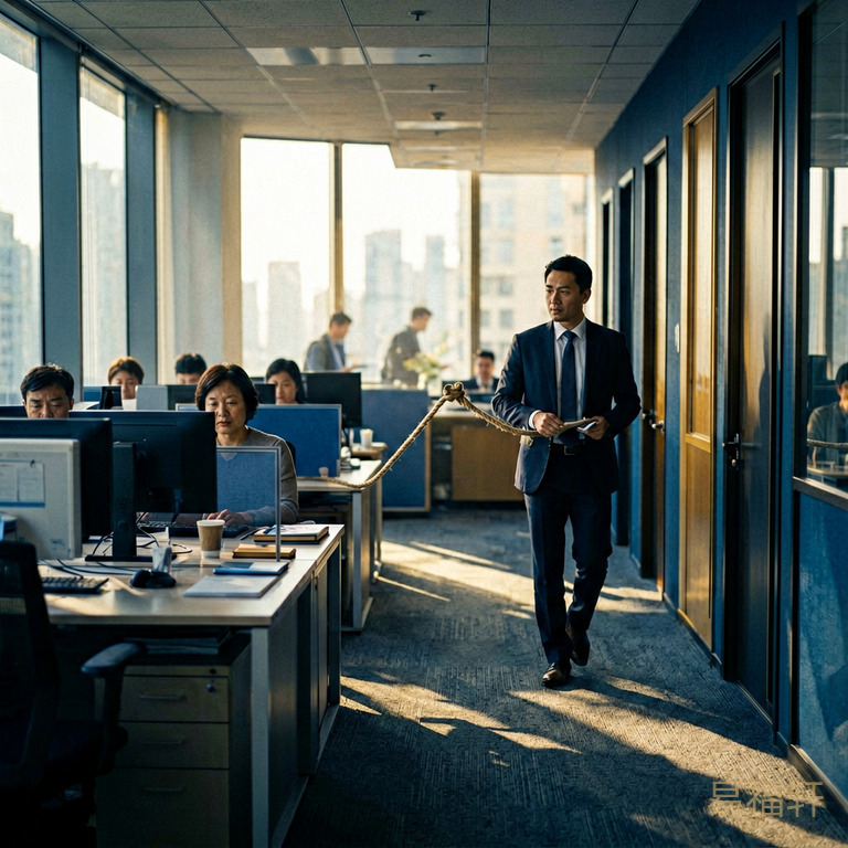 一根看不见的绳子在办公室里连接着工位和走廊尽头的主管办公室，绳子上有光也有影子