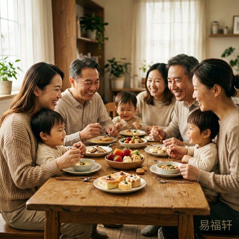 温馨家庭聚会,一家人围坐餐桌