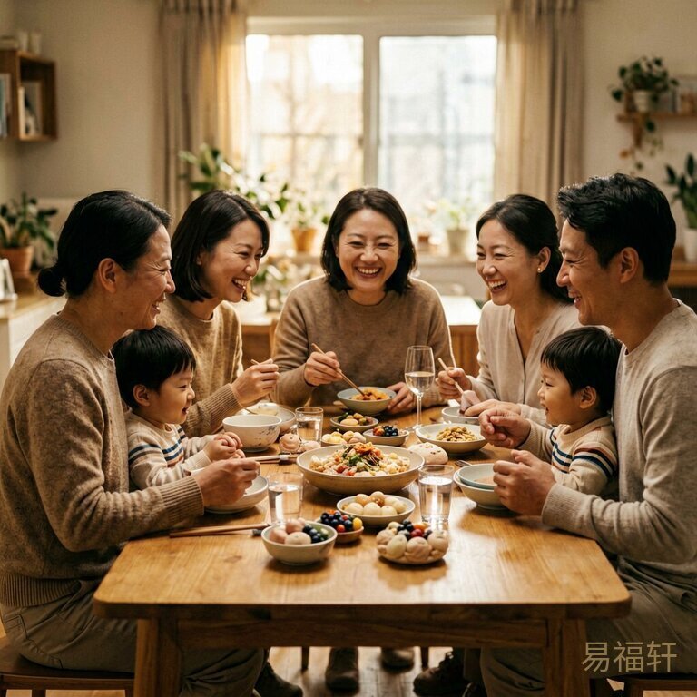 温馨家庭聚会,一家人围坐餐桌
