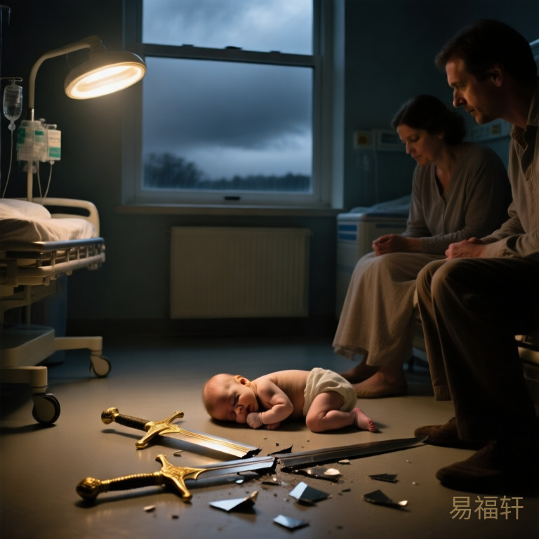 凌晨五点的产房灯光昏暗,窗外天色阴沉,一个瘦弱的婴儿蜷缩着,旁边一把断成两截的金剑掉在地上,碎片散落