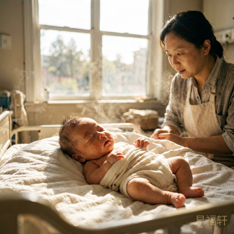 一个新生男婴在午时(中午十一点)的产房里,窗外烈日曝晒,室内燥热难耐,画面焦灼不安