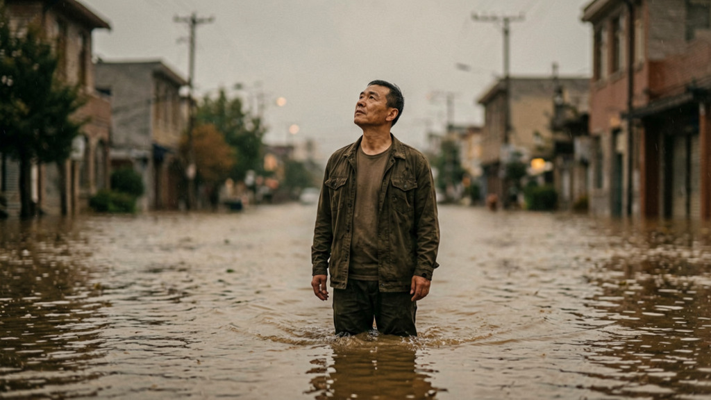 水都淹到脖子了店员还在发视频：有些路只能一个人走
